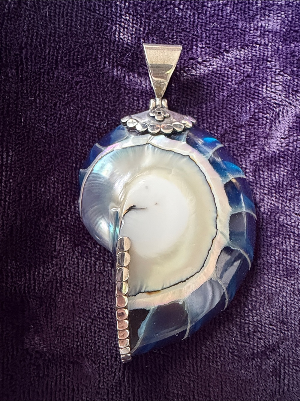 925 sterling silver exotic bold statement maximalist blue nautilus pendant